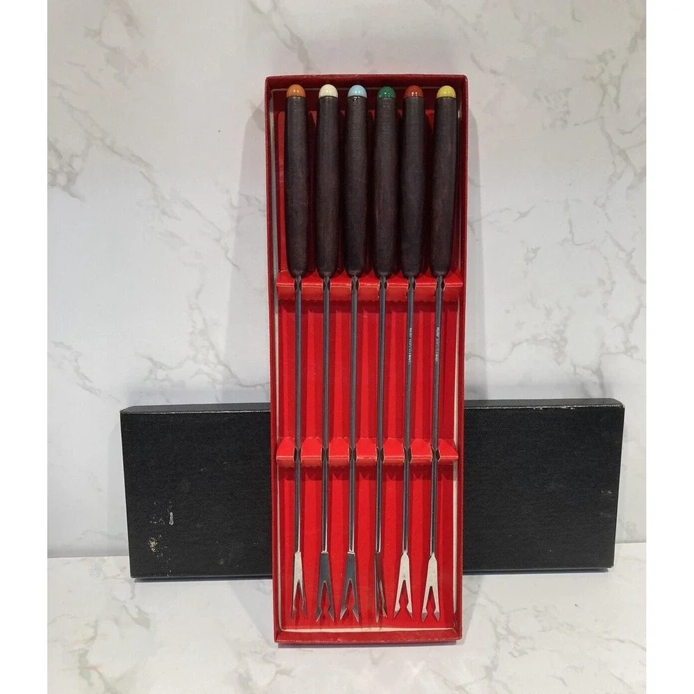 NIB MCM Fondue Forks Wood Handles 10.5